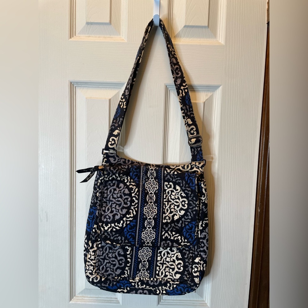Vera Bradley Triple Zip Crossbody Bag Canterbury Cobalt Excellent Washable